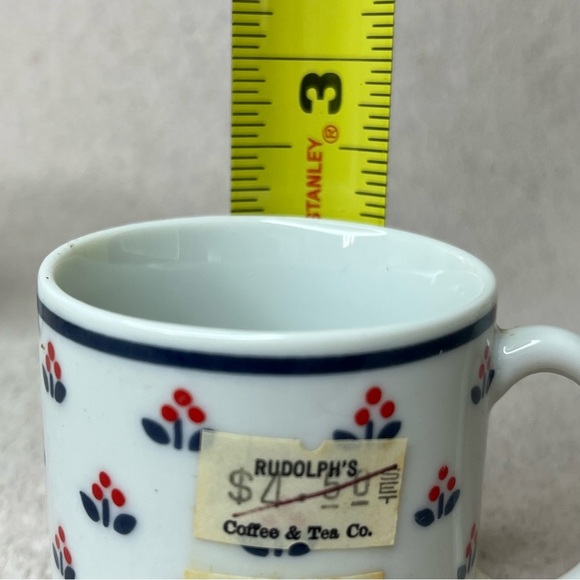 NEW Vintage Copco Fine Porcelain Espresso Mug/Saucer Set of 4-White/Blue/Red-82 - Picture 10 of 10